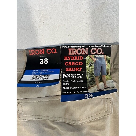 NWT Iron Co Belted Stretch Performance Hybrid Cargo Shorts Tan Size 38 - Picture 8 of 8
